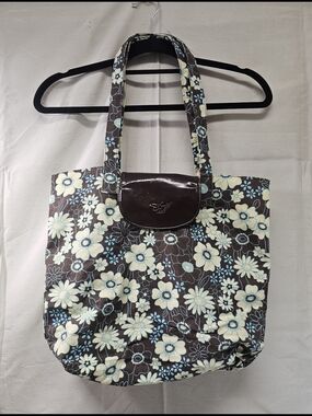 Sharif Floral Tote Bag with Brown & Cream Flowers-Snap Closure